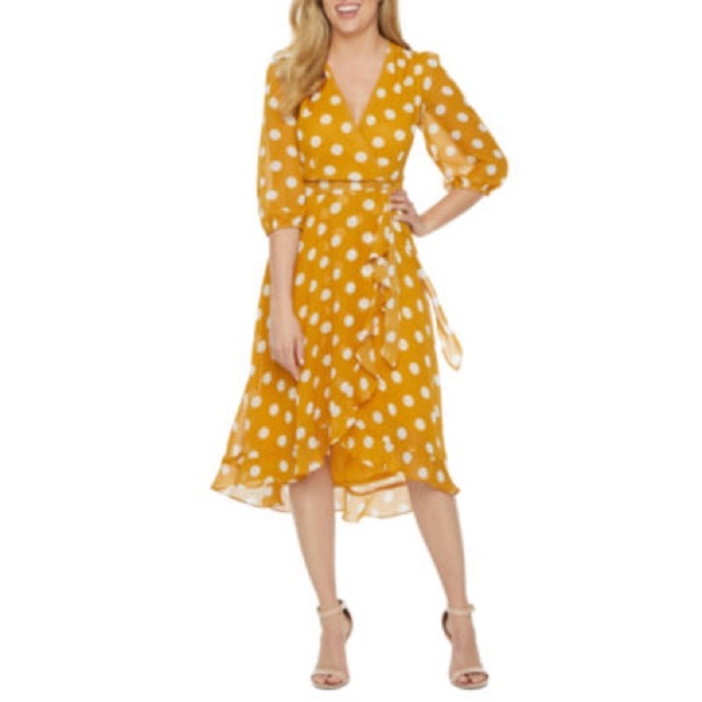 Navy Yellow with polka dot high low dress fit and flare